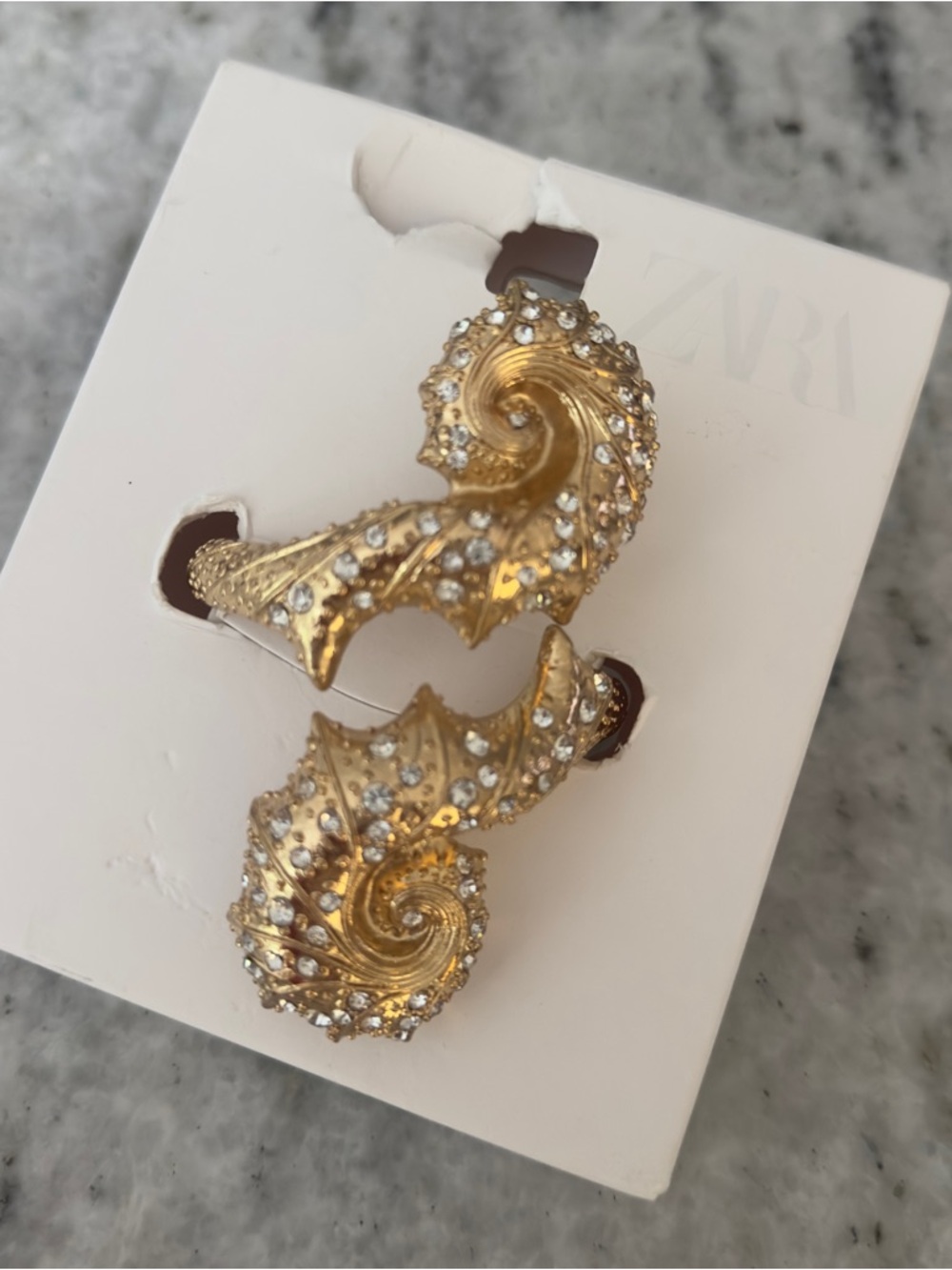 Gold Crystal Seashell Clip-On Earrings